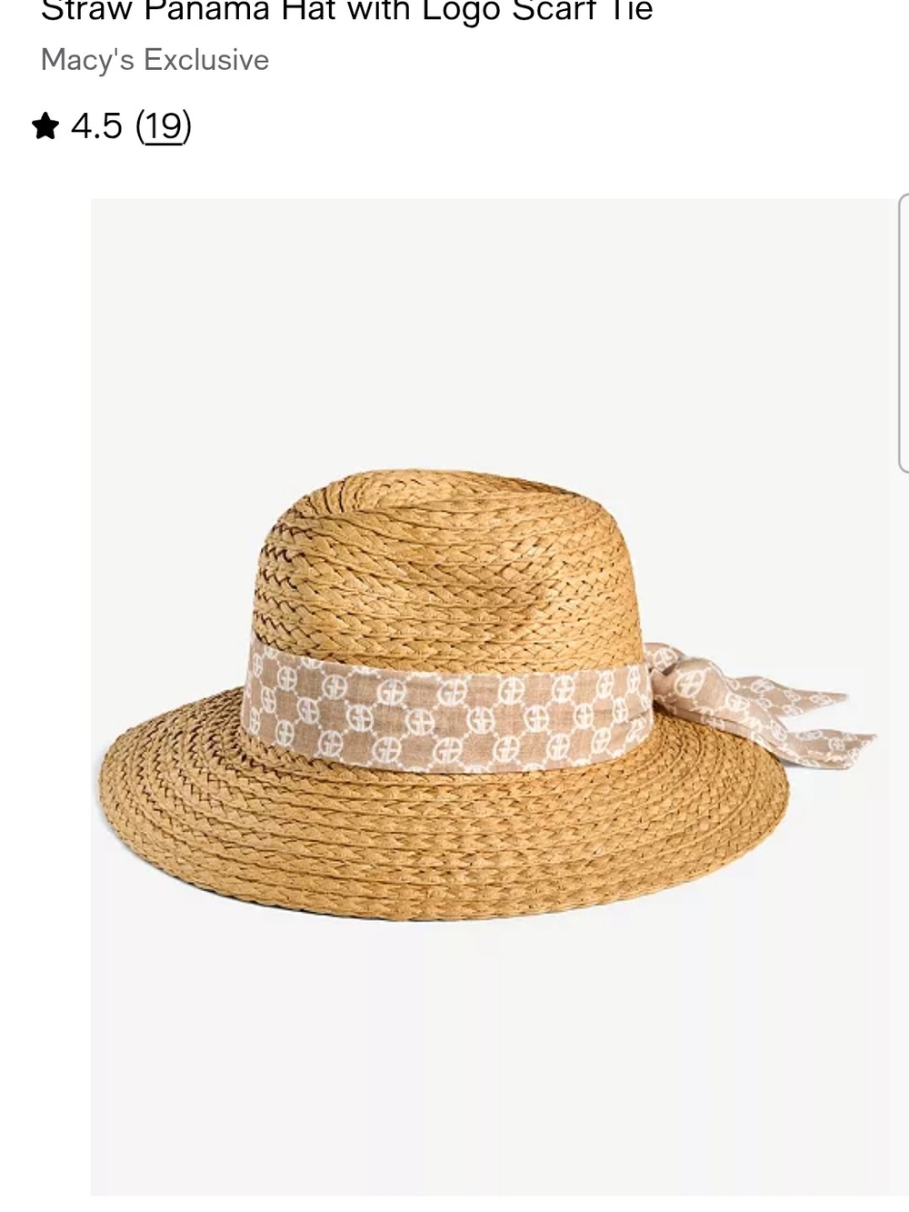 Giani Benini Straw Panama Hat with Beige Logo Scarf Tie